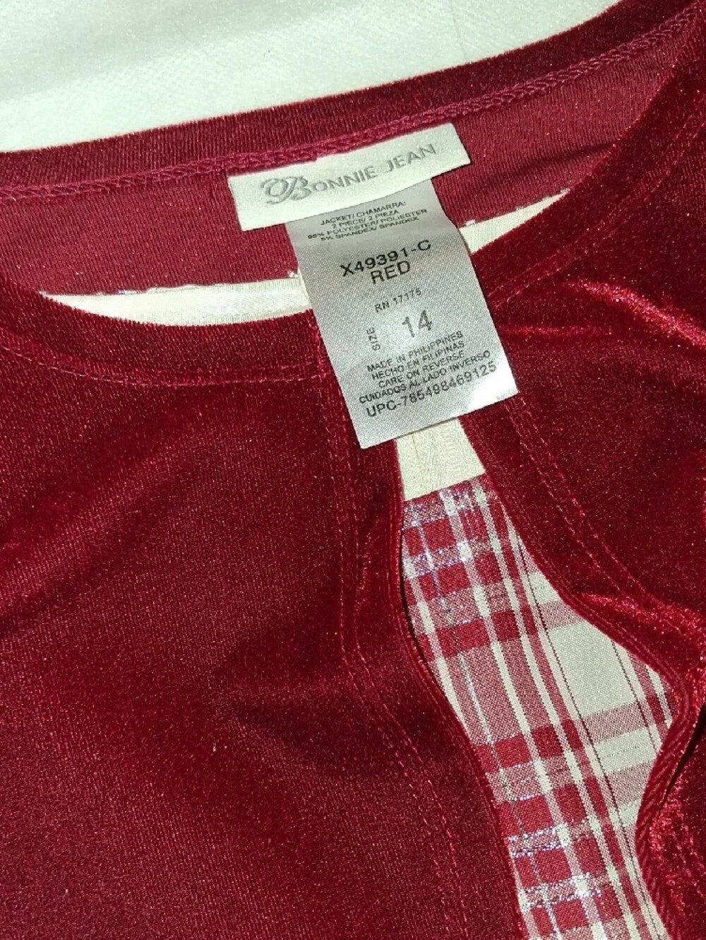 Bonnie Jean Red Plaid Dress with Red Velvet Bolero